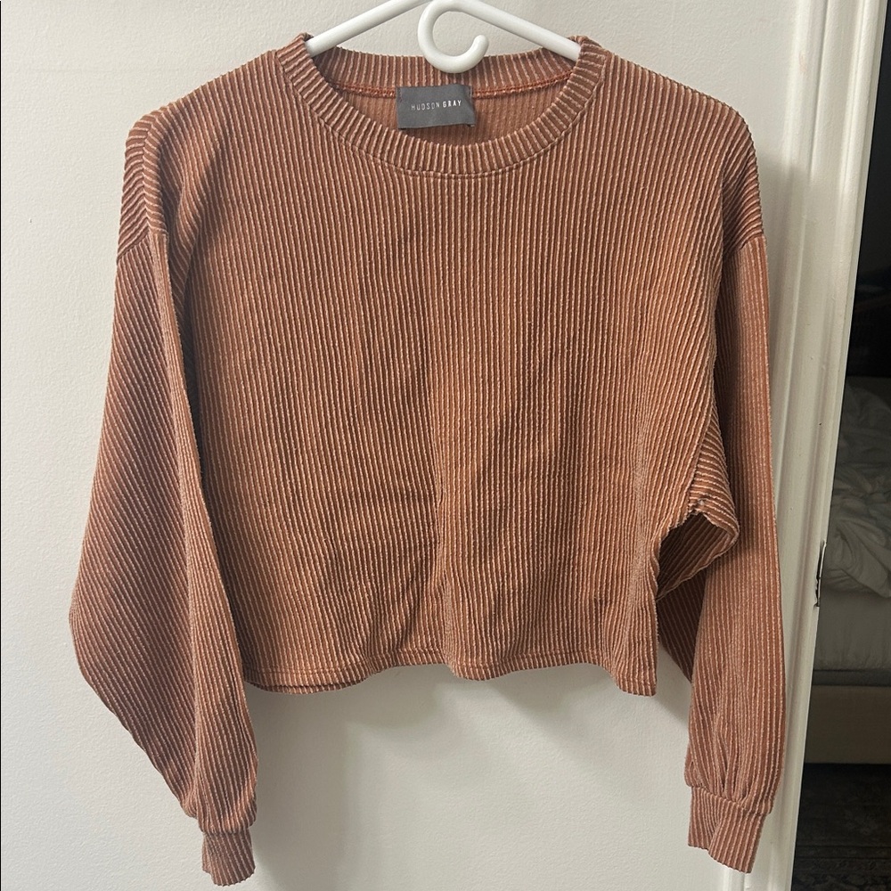Rust Ribbed Long Sleeve Cropped Top